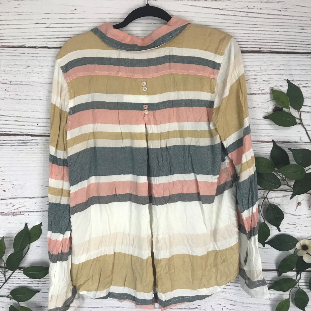 Roxy Size Medium Button Down Striped Pastel Collar - image 2